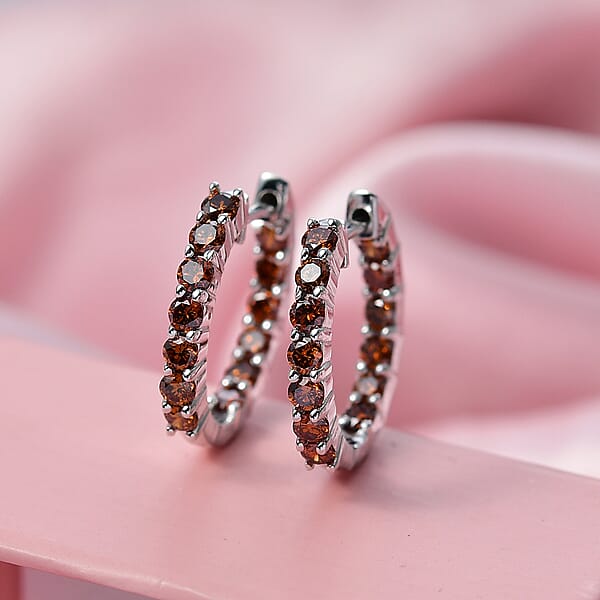 Shop Lc Luxuriant Lab Grown Red Diamond (IR) 1.90 Ctw Scarlet Glow Hoop Earrings In Rhodium Over Sterling Silver