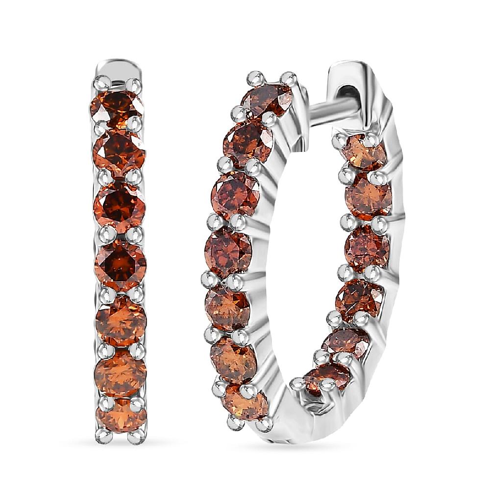 shop lc Luxuriant Lab Grown Red Diamond (IR) 1.90 ctw Scarlet Glow Hoop Earrings in Rhodium Over Sterling Silver
