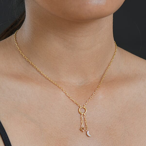 Shop Lc Luxuriant Lab Grown Red Diamond (IR) And Lab Grown Diamond (SI) 0.10 Ctw Sun & Moon Necklace In 18K Vermeil Yellow Gold Over Sterling Silver 18-20 Inches