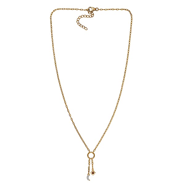 Shop Lc Luxuriant Lab Grown Red Diamond (IR) And Lab Grown Diamond (SI) 0.10 Ctw Sun & Moon Necklace In 18K Vermeil Yellow Gold Over Sterling Silver 18-20 Inches