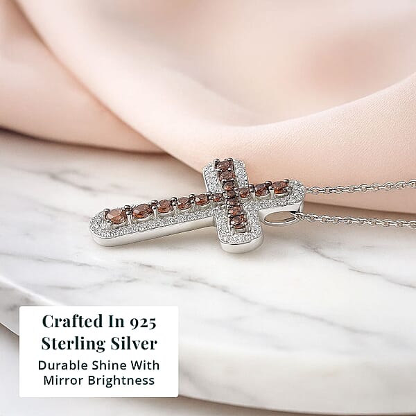 Shop Lc Luxuriant Lab Grown Red Diamond (IR) And Lab Grown Diamond 1.00 Ctw Eternal Rouge Cross Pendant Necklace 20 Inches In Rhodium Over Sterling Silver