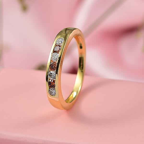 Shop Lc Luxuriant Lab Grown Red Diamond (IR) And Lab Grown Diamond 0.33 Ctw Fire & Frost Band Ring In 18K Vermeil Yellow Gold Over Sterling Silver