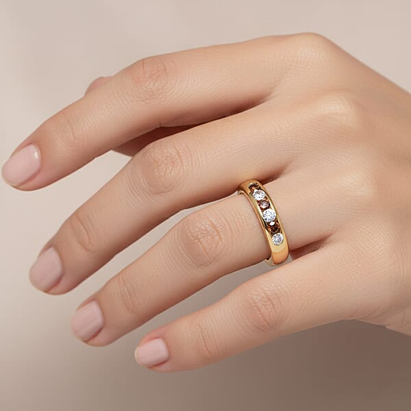 Shop Lc Luxuriant Lab Grown Red Diamond (IR) And Lab Grown Diamond 0.33 Ctw Fire & Frost Band Ring In 18K Vermeil Yellow Gold Over Sterling Silver