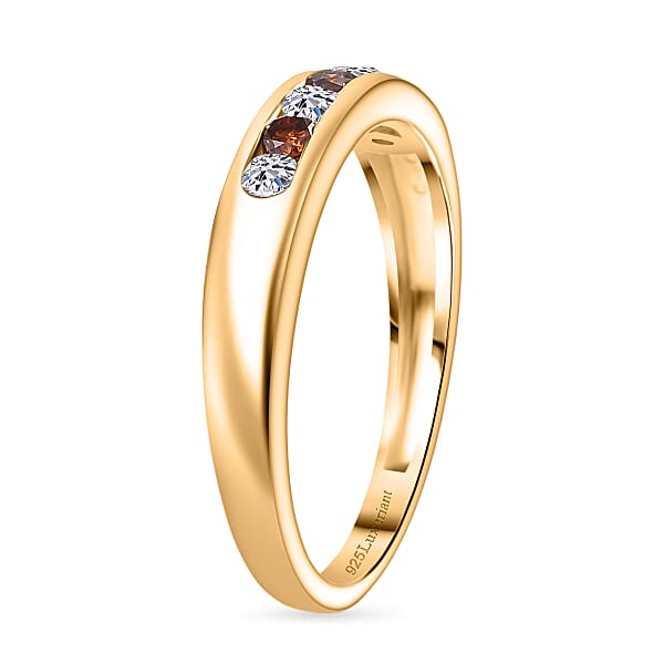 Shop Lc Luxuriant Lab Grown Red Diamond (IR) And Lab Grown Diamond 0.33 Ctw Fire & Frost Band Ring In 18K Vermeil Yellow Gold Over Sterling Silver