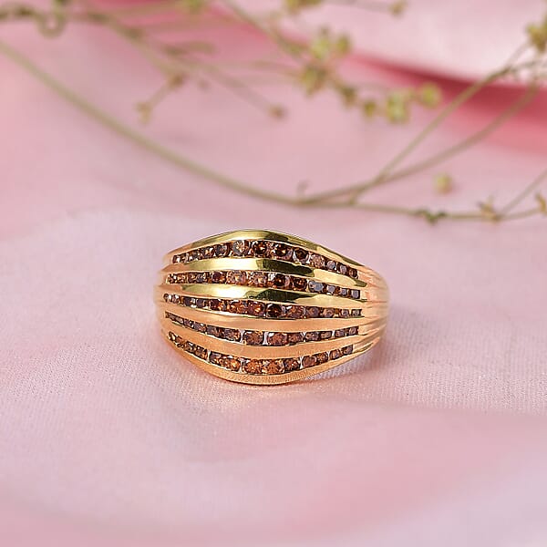 Shop Lc Luxuriant Lab Grown Red Diamond (IR) SI 1.50 Ctw Multi Row Ring In 18K Vermeil Yellow Gold Over Sterling Silver