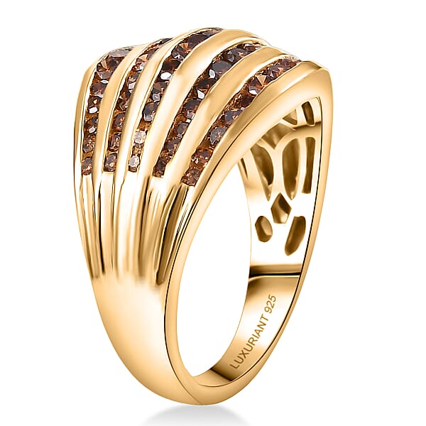 Shop Lc Luxuriant Lab Grown Red Diamond (IR) SI 1.50 Ctw Multi Row Ring In 18K Vermeil Yellow Gold Over Sterling Silver