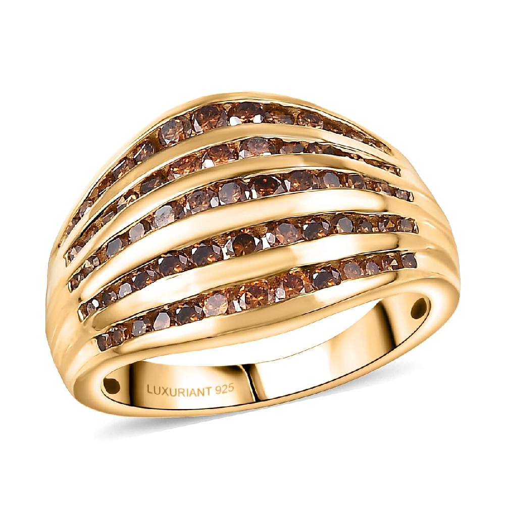 shop lc Luxuriant Lab Grown Red Diamond (IR) SI 1.50 ctw Multi Row Ring in 18K Vermeil Yellow Gold Over Sterling Silver