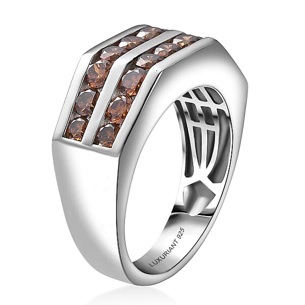 Shop Lc Luxuriant Lab Grown Red Diamond (SI) Band Men's Ring In Rhodium Over Sterling Silver 2.10 Ctw