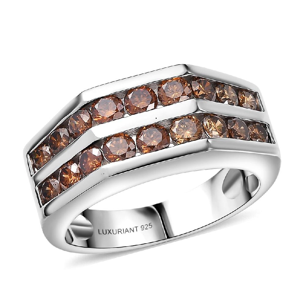 shop lc Luxuriant Lab Grown Red Diamond (SI) Band Men's Ring in Rhodium Over Sterling Silver 2.10 ctw