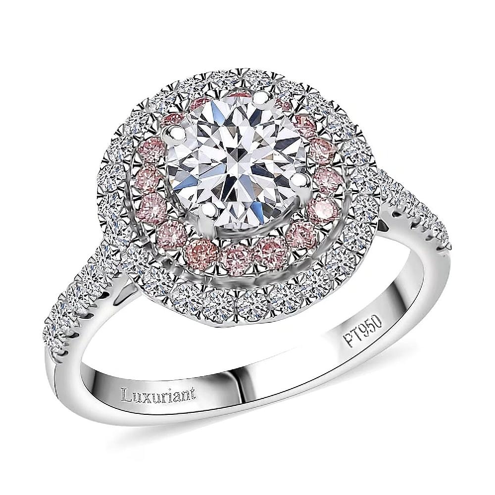 shop lc Luxuriant Lab Grown White and Pink Diamond VS 1.75 ctw The Imperial Spark Ring in 950 Platinum 6.10 Grams