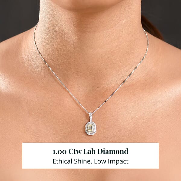 Shop Lc Luxuriant Lab Grown Yellow Diamond And Lab Grown Diamond Pendant Necklace In 10K White Gold 1.00 Ctw (20 Inches)