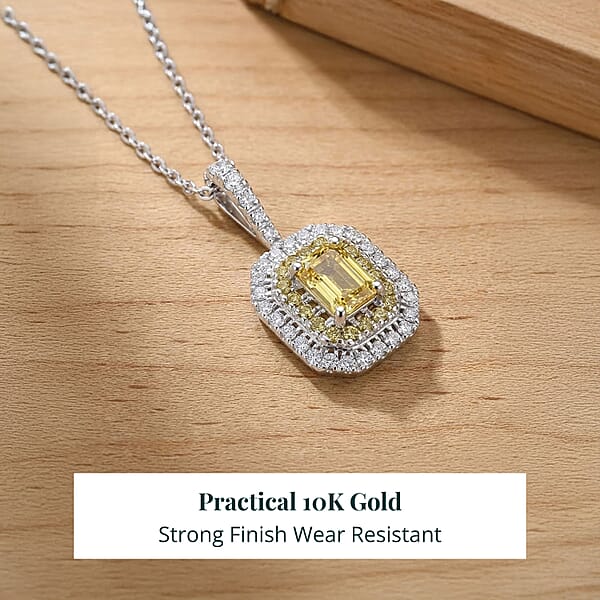 Shop Lc Luxuriant Lab Grown Yellow Diamond And Lab Grown Diamond Pendant Necklace In 10K White Gold 1.00 Ctw (20 Inches)