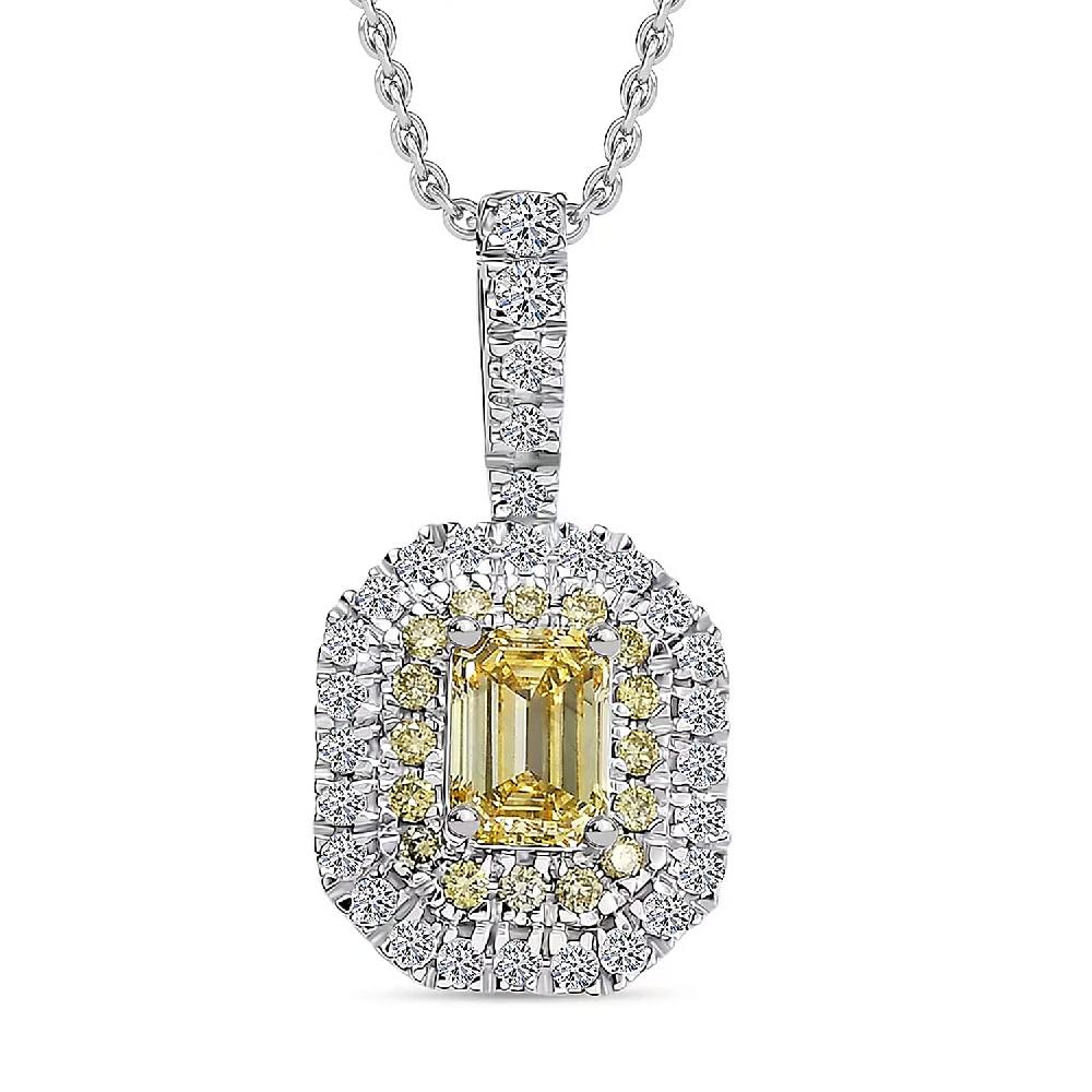shop lc Luxuriant Lab Grown Yellow Diamond and Lab Grown Diamond Pendant Necklace in 10K White Gold 1.00 ctw (20 Inches)