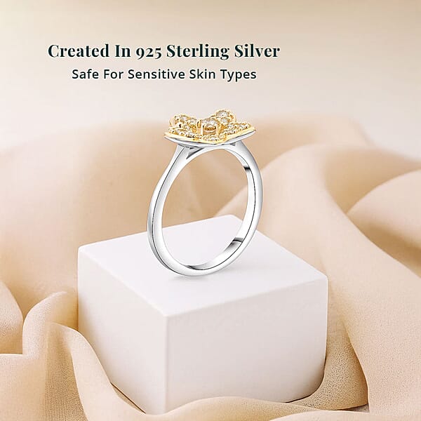 Shop Lc Luxuriant Lab Grown Yellow Diamond (E-F VS) Floral Ring In Rhodium Over Sterling Silver 0.25 Ctw