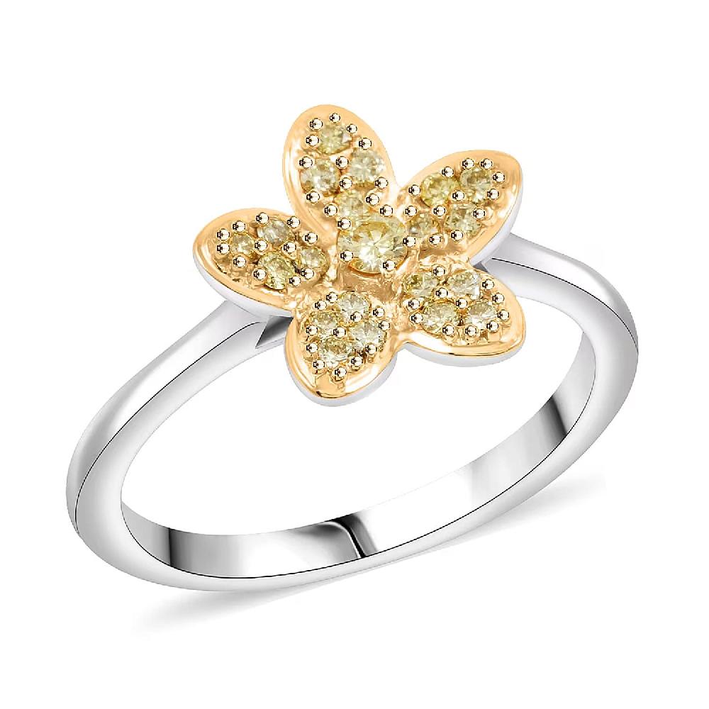 shop lc Luxuriant Lab Grown Yellow Diamond (E-F VS) Floral Ring in Rhodium Over Sterling Silver 0.25 ctw