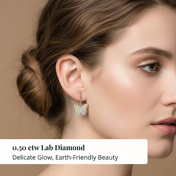 Shop Lc Luxuriant Lab Grown Yellow Diamond (IR) And Lab Grown Diamond VS 0.50 Ctw Earrings In Rhodium Over Sterling Silver