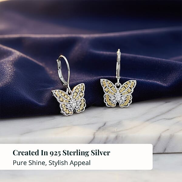 Shop Lc Luxuriant Lab Grown Yellow Diamond (IR) And Lab Grown Diamond VS 0.50 Ctw Earrings In Rhodium Over Sterling Silver