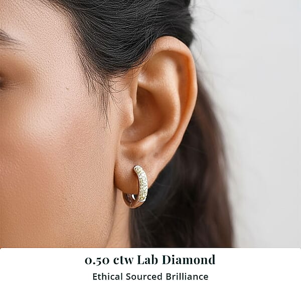 Shop Lc Luxuriant Lab Grown Yellow Diamond (IR) And Lab Grown Diamond VS 0.50 Ctw Golden Glow Hoop Earrings In Rhodium Over Sterling Silver