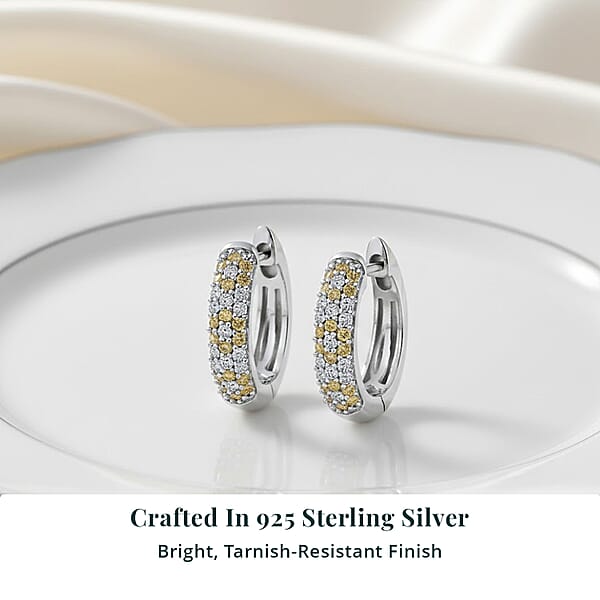 Shop Lc Luxuriant Lab Grown Yellow Diamond (IR) And Lab Grown Diamond VS 0.50 Ctw Golden Glow Hoop Earrings In Rhodium Over Sterling Silver