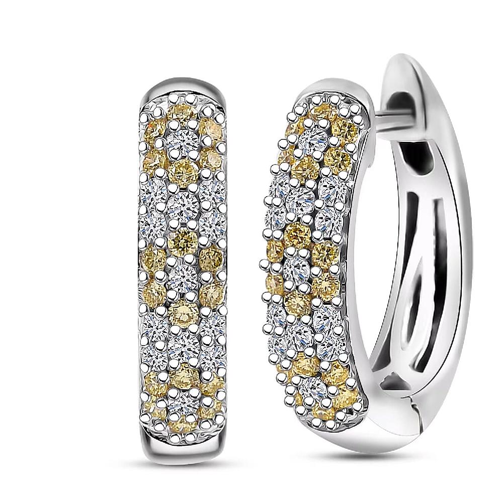 shop lc Luxuriant Lab Grown Yellow Diamond (IR) and Lab Grown Diamond VS 0.50 ctw Golden Glow Hoop Earrings in Rhodium Over Sterling Silver