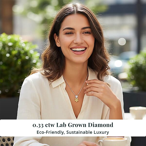 Shop Lc Luxuriant Lab Grown Yellow Diamond (IR) And Lab Grown Diamond VS 0.33 Ctw Blooming Floral Pendant Necklace 18-20 Inches In Rhodium Over Sterling Silver