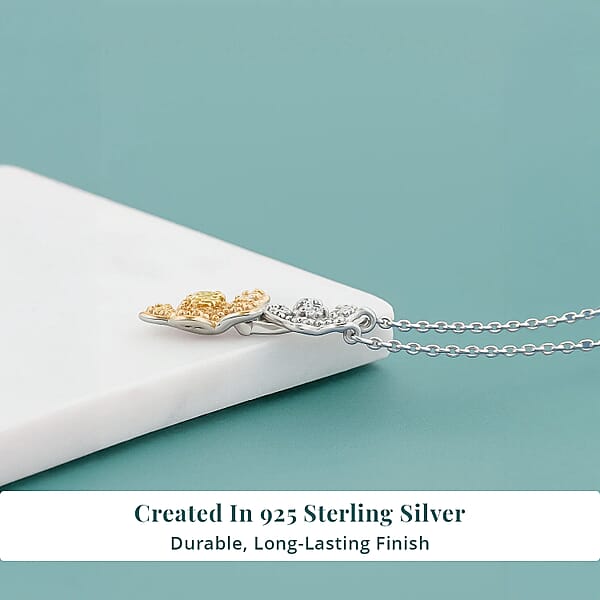 Shop Lc Luxuriant Lab Grown Yellow Diamond (IR) And Lab Grown Diamond VS 0.33 Ctw Blooming Floral Pendant Necklace 18-20 Inches In Rhodium Over Sterling Silver