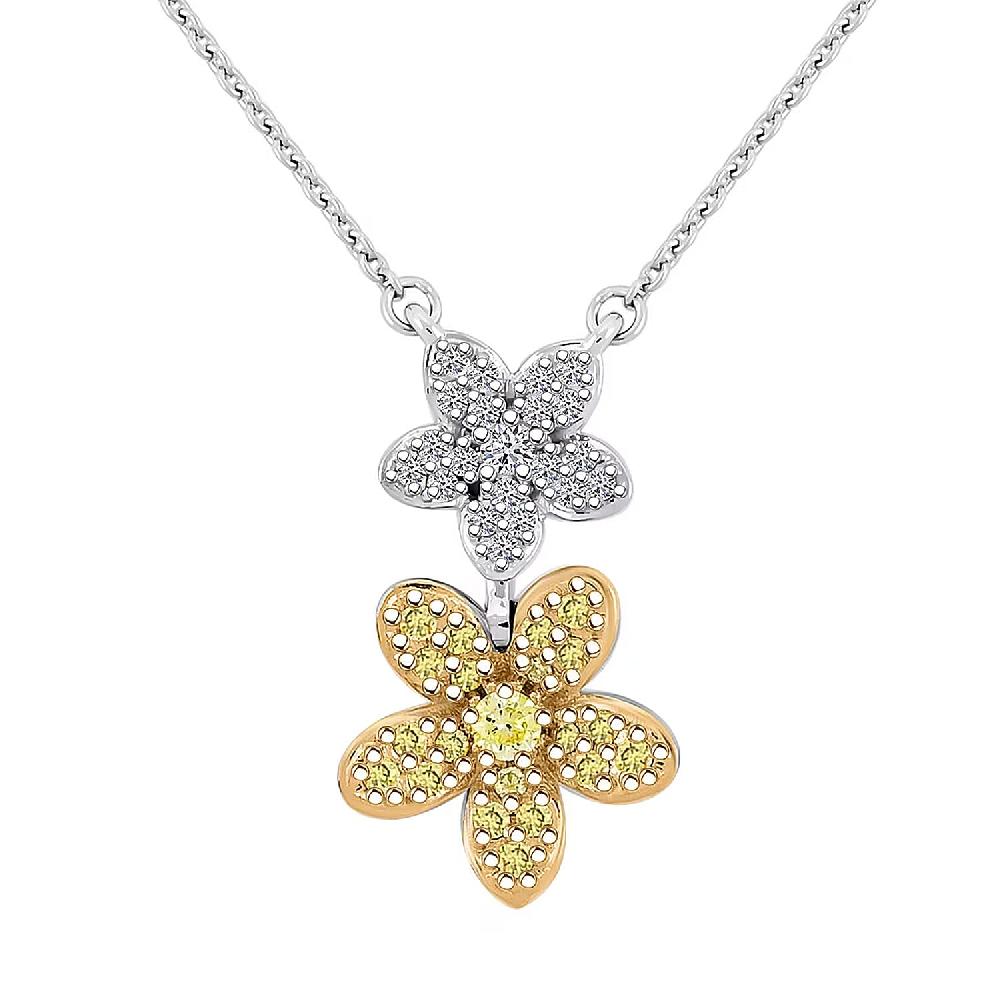shop lc Luxuriant Lab Grown Yellow Diamond (IR) and Lab Grown Diamond VS 0.33 ctw Blooming Floral Pendant Necklace 18-20 Inches in Rhodium Over Sterling Silver