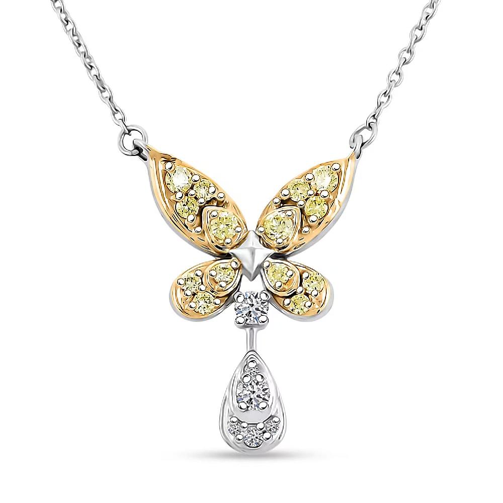 shop lc Luxuriant Lab Grown Yellow Diamond (IR) and Lab Grown Diamond VS 0.25 ctw Butterfly Pendant Necklace in Rhodium Over Sterling Silver 18-20 Inches