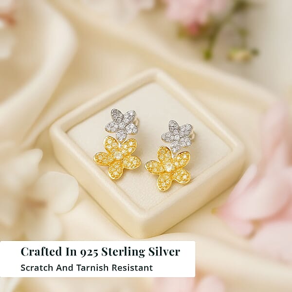 Shop Lc Luxuriant Lab Grown Yellow Diamond (IR) And Lab Grown Diamond VS 0.50 Ctw Blooming Flower Earrings In Rhodium Over Sterling Silver