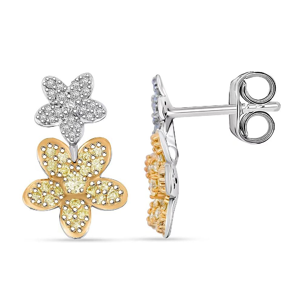 shop lc Luxuriant Lab Grown Yellow Diamond (IR) and Lab Grown Diamond VS 0.50 ctw Blooming Flower Earrings in Rhodium Over Sterling Silver