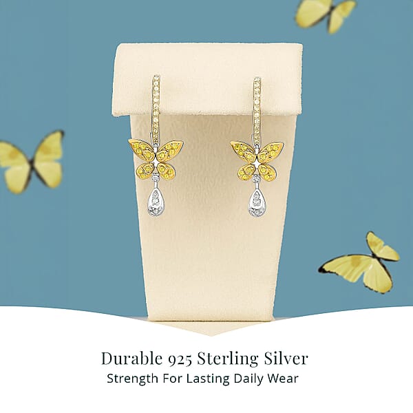 Shop Lc Luxuriant Lab Grown Yellow Diamond (IR) And Lab Grown Diamond VS 0.50 Ctw Butterfly Earrings In Rhodium Over Sterling Silver