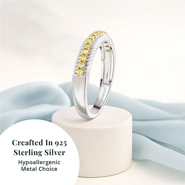 Shop Lc Luxuriant Lab Grown Yellow Diamond (IR) VS 0.25 Ctw Band Ring In Rhodium Over Sterling Silver