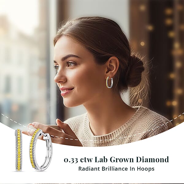 Shop Lc Luxuriant Lab Grown Yellow Diamond (IR) VS 0.33 Ctw Hoop Earrings In Rhodium Over Sterling Silver