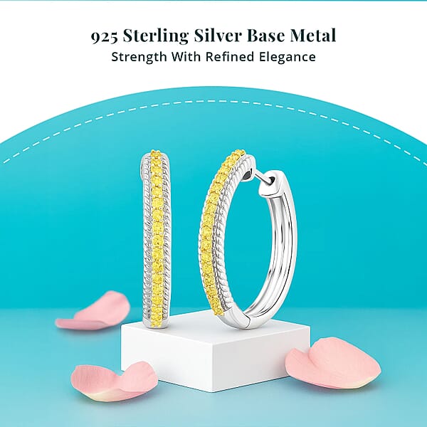 Shop Lc Luxuriant Lab Grown Yellow Diamond (IR) VS 0.33 Ctw Hoop Earrings In Rhodium Over Sterling Silver