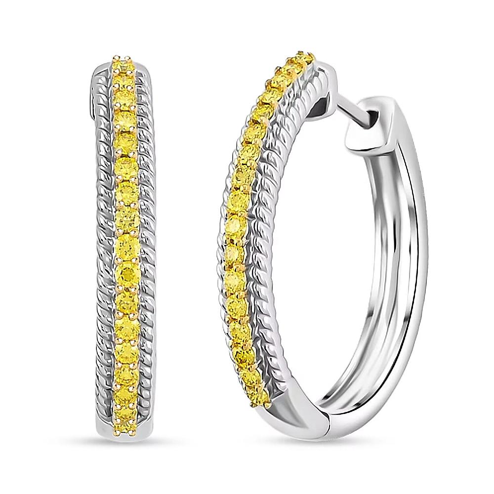 shop lc Luxuriant Lab Grown Yellow Diamond (IR) VS 0.33 ctw Hoop Earrings in Rhodium Over Sterling Silver