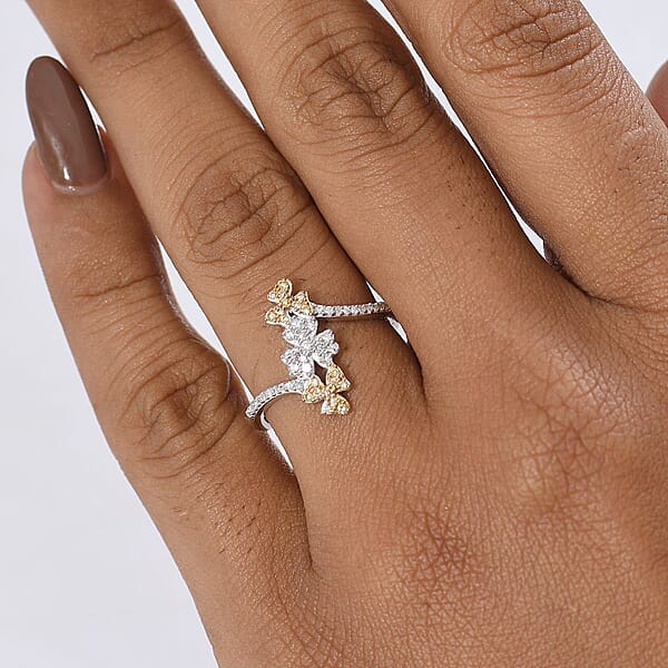 Shop Lc Luxuriant Lab Grown Yellow Diamond Lab Grown Diamond (VS) Floral Ring In Rhodium Over Sterling Silver 0.33 Ctw