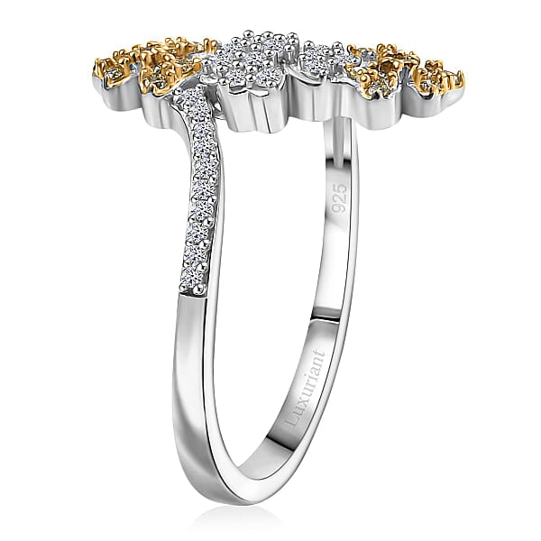 Shop Lc Luxuriant Lab Grown Yellow Diamond Lab Grown Diamond (VS) Floral Ring In Rhodium Over Sterling Silver 0.33 Ctw