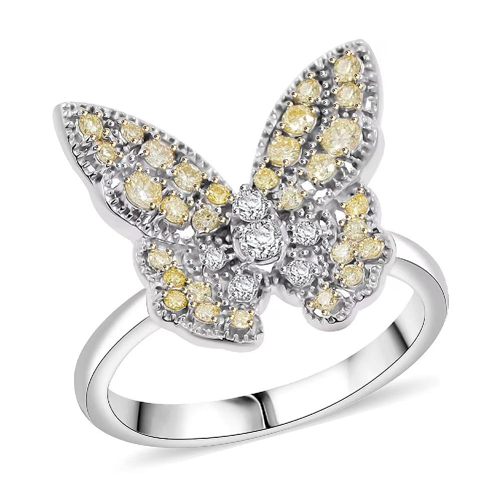 shop lc Luxuriant Lab Grown Yellow Diamond Lab Grown Diamond (VS) Butterfly Ring in Rhodium Over Sterling Silver 0.50 ctw