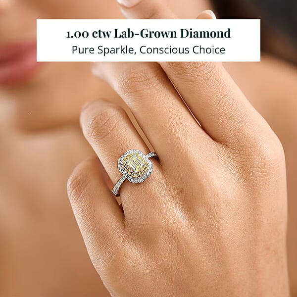 Shop Lc Luxuriant Lab Grown Yellow Diamond Lab Grown Diamond (VS) Art Deco Ring In 10K White Gold 1.00 Ctw