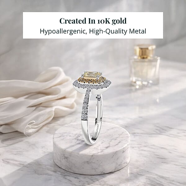 Shop Lc Luxuriant Lab Grown Yellow Diamond Lab Grown Diamond (VS) Art Deco Ring In 10K White Gold 1.00 Ctw