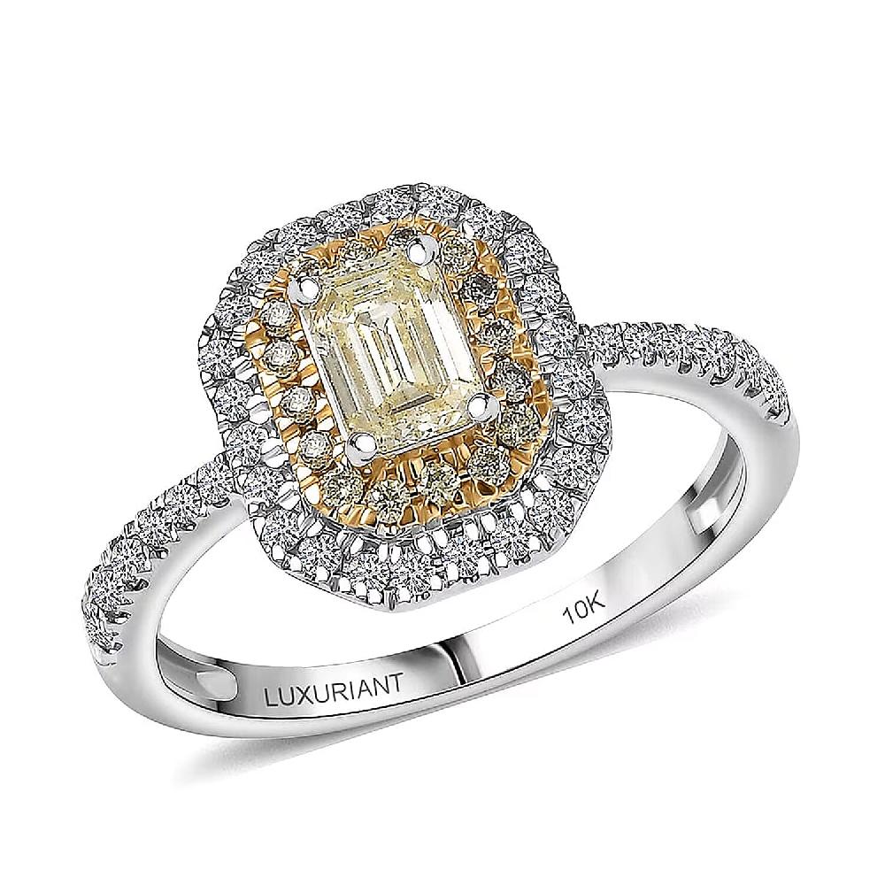 shop lc Luxuriant Lab Grown Yellow Diamond Lab Grown Diamond (VS) Art Deco Ring in 10K White Gold 1.00 ctw