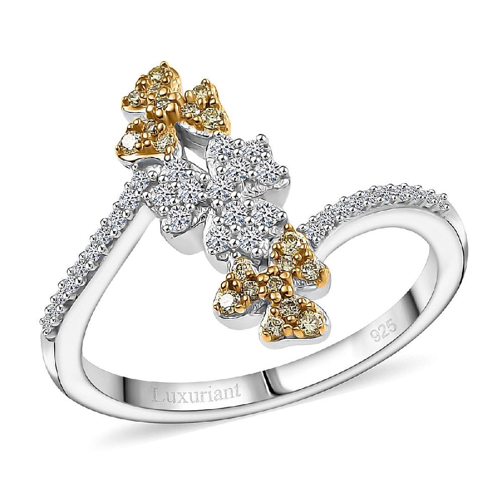 shop lc Luxuriant Lab Grown Yellow Diamond Lab Grown Diamond (VS) Floral Ring in Rhodium Over Sterling Silver 0.33 ctw