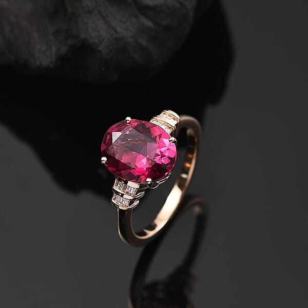 Shop Lc Luxuriant Premium Bixbite (LG) And Diamond I2 3.50 Ctw Ring In 10K Rose Gold