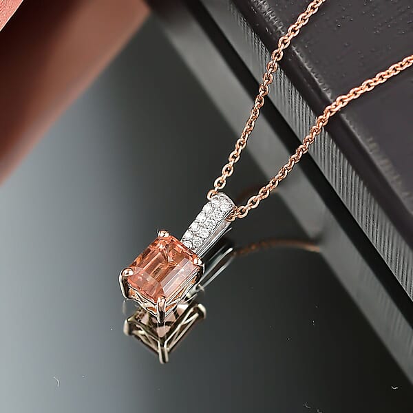 Shop Lc Luxuriant Premium Blush Tourmaline And Lab Grown Diamond 1.85 Ctw Crownlight Pendant Necklace 20 Inches In 10K White And Rose Gold