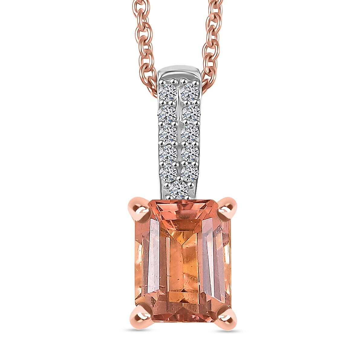 shop lc Luxuriant Premium Blush Tourmaline and Lab Grown Diamond 1.85 ctw Crownlight Pendant Necklace 20 Inches in 10K White and Rose Gold