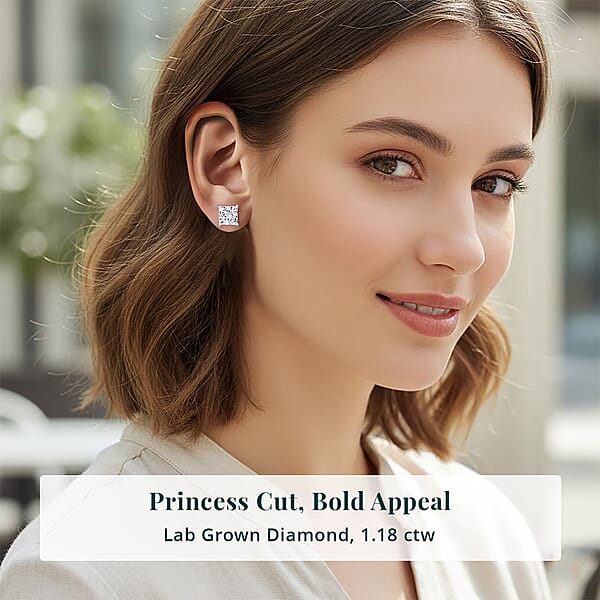 Shop Lc Luxuriant Princess Cut Lab Grown Diamond G VS2 1.18 Ctw Earrings In 14K White Gold