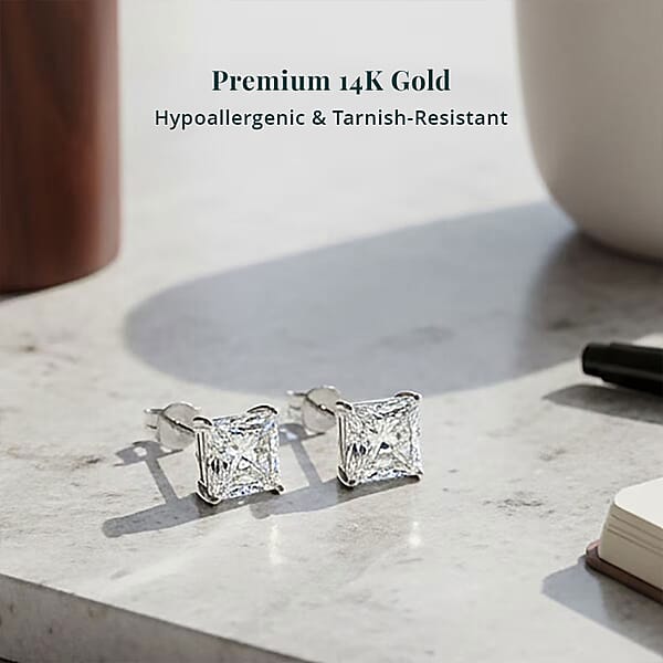 Shop Lc Luxuriant Princess Cut Lab Grown Diamond G VS2 1.18 Ctw Earrings In 14K White Gold
