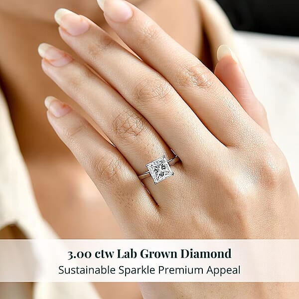 Shop Lc Luxuriant Princess Cut Lab Grown Diamond Solitaire Ring In 950 Palladium 3.00 Ctw