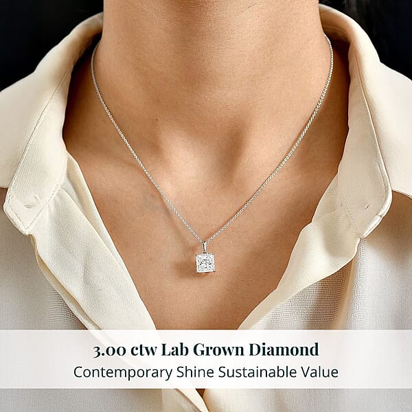 Shop Lc Luxuriant Princess Cut Lab Grown Diamond Solitaire Pendant In 950 Palladium With 10K White Gold Necklace 3.00 Ctw (20 Inches) (E-F VS)
