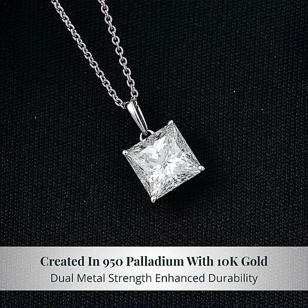 Shop Lc Luxuriant Princess Cut Lab Grown Diamond Solitaire Pendant In 950 Palladium With 10K White Gold Necklace 3.00 Ctw (20 Inches) (E-F VS)